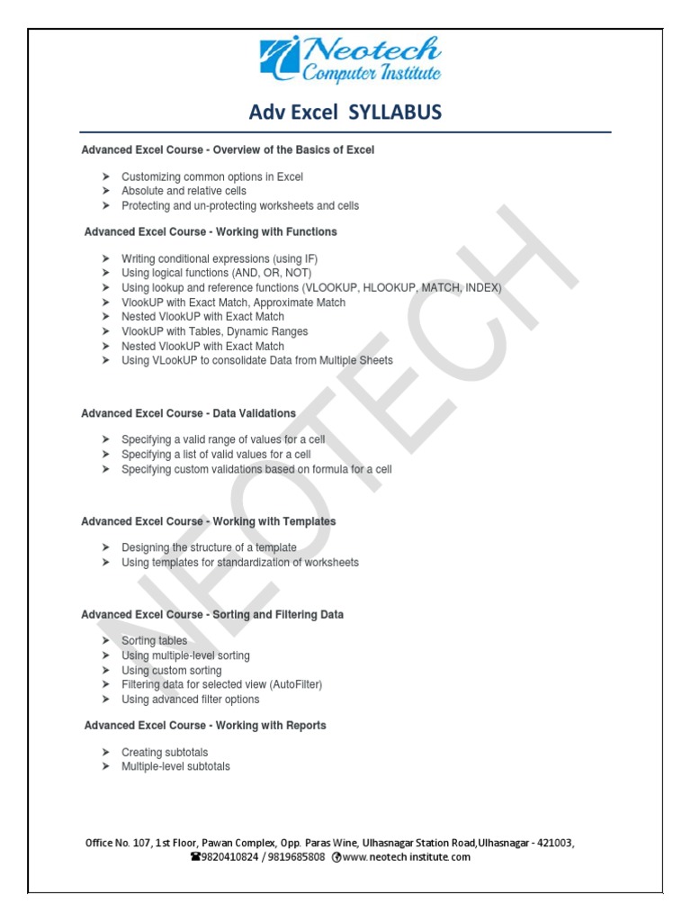 advance-excel-course-training-syllabus-pdf-microsoft-excel-software