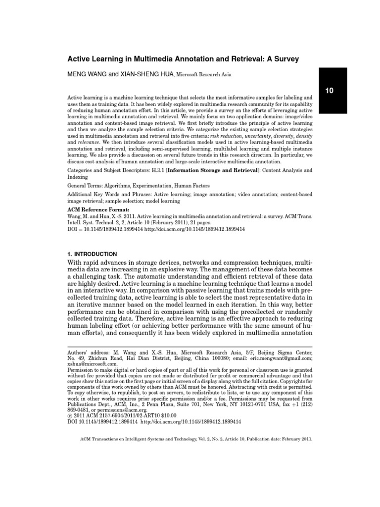 Active Learning in Multimedia Annotation and Retrieval - A Survey | PDF ...