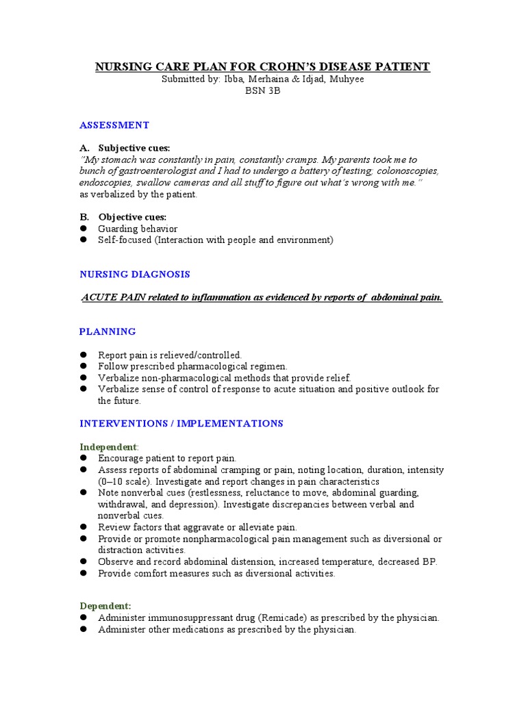 NURSING CARE PLAN FOR CROHN's PDF Pain Crohn's Disease