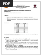 Computer Fundamentals and Programming 2 Laboratory Laboratory No. 1.1 Title: Microsoft Excel Programming