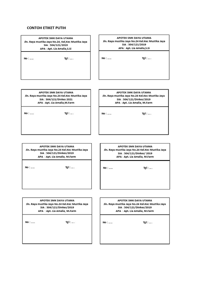Contoh Etiket Putih | PDF