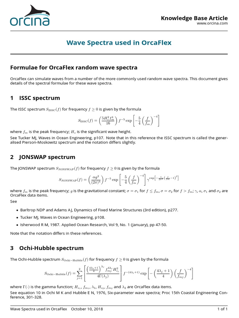 OrcaFlex Wave Spectra Formulas | PDF | Spectrum | Physical Phenomena