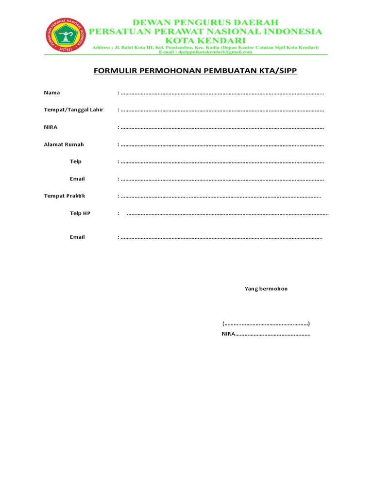Formulir Dan Permohonan Pembuatan KTA | PDF