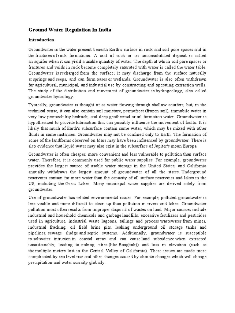 Groundwater Regulation in India | PDF | Groundwater | Environment