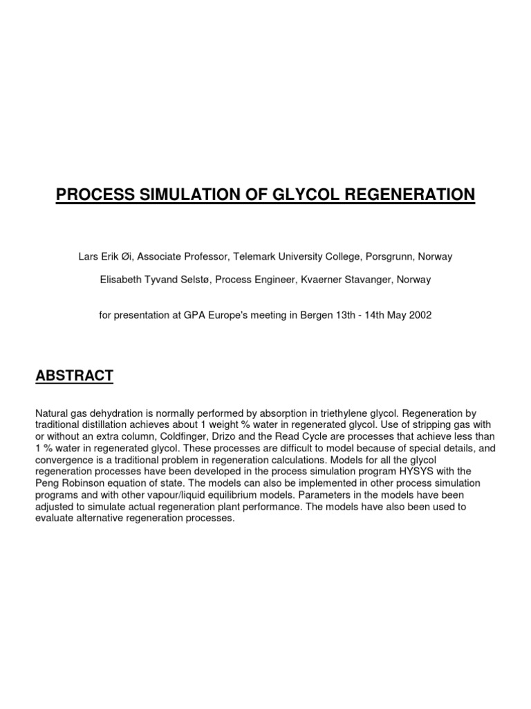Glycol Regeneration Process Simulation | PDF | Distillation | Gases