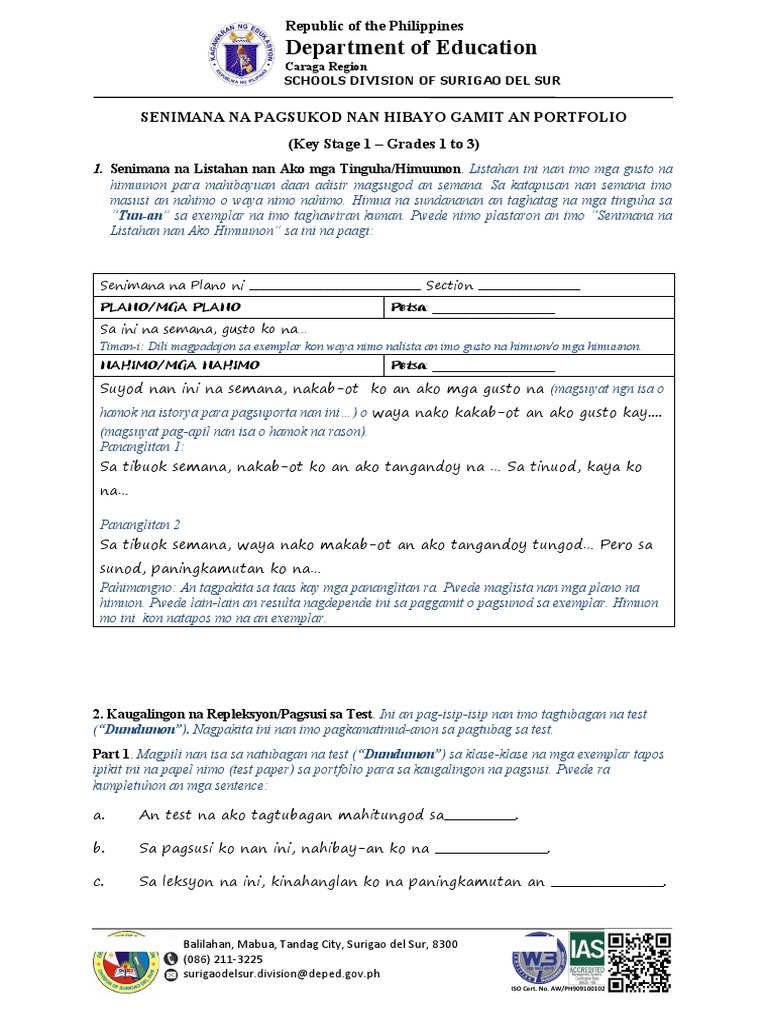 Portfolio Prototype Grade 1 To 3 Surigaonon Pdf