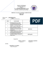 Report On Least Learned Competencies Grade - One 2020-2021: Sto. Niño 2 Elementary School