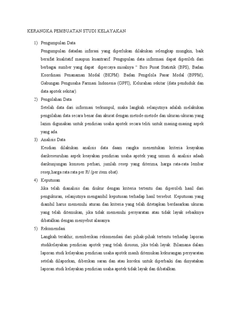 Kerangka Pembuatan Studi Kelayakan | PDF