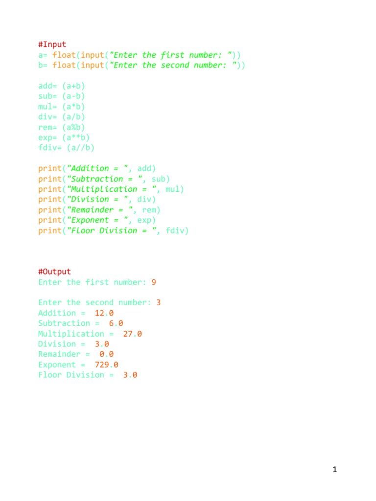 Python Basic Arithmetic Operations | PDF | Computers