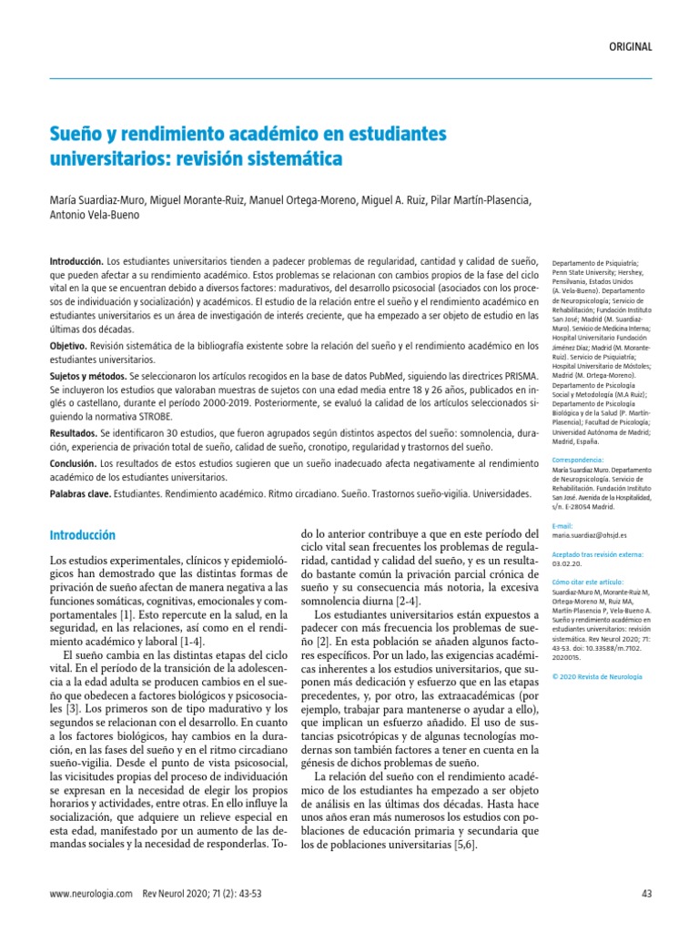 Sueño y Rendimiento Academico en Estudiantes Universitarios | PDF ...