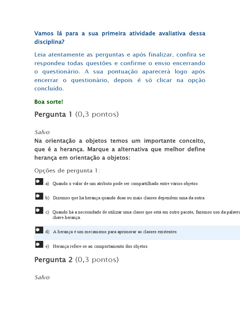 Atividade Avaliativa: Orientação a Objetos | PDF | Carreira e ...