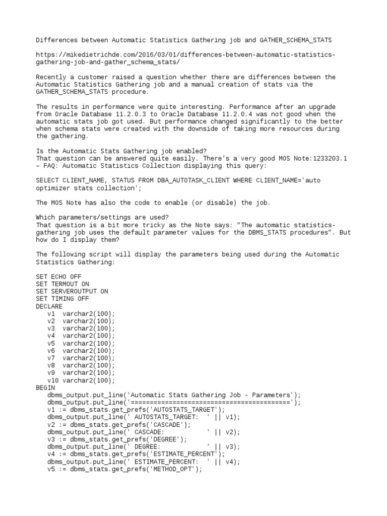 Execute Dbms Stats.gather Schema Stats