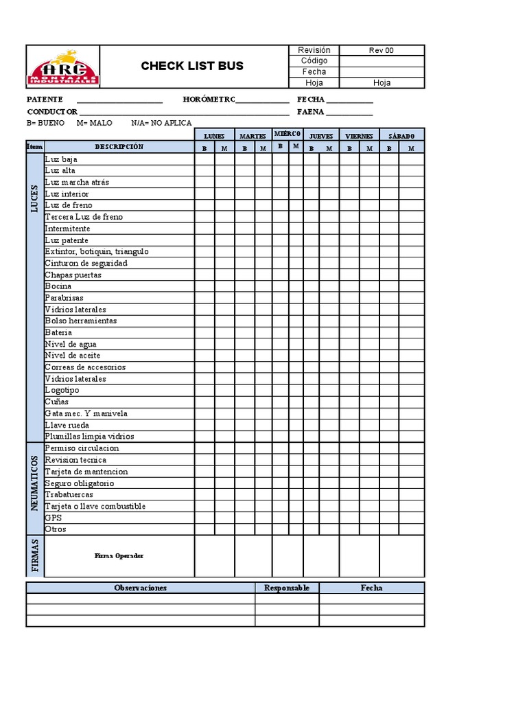 Checklist de Inspección de Buses | PDF