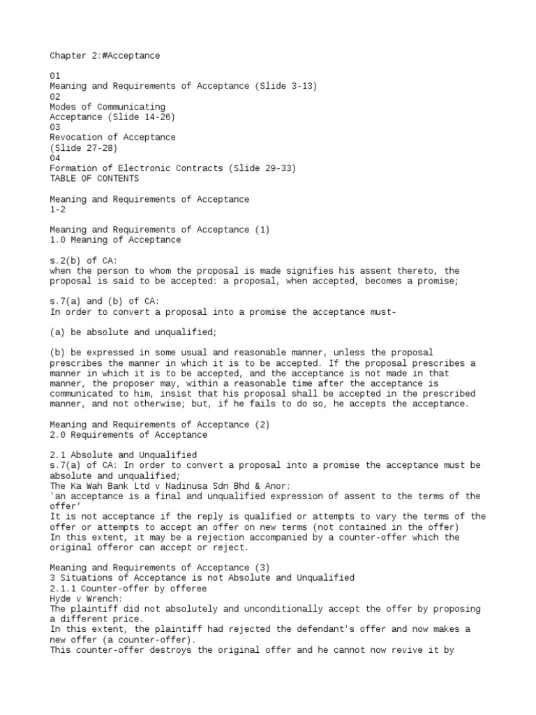 Chapter 2 Acceptance | PDF | Offer And Acceptance | Common Law
