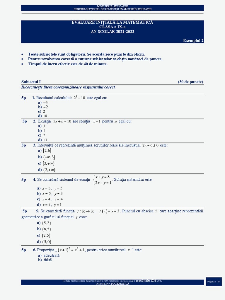 Test Initial - 2 Repere Metodologice Clasa A IX-a | PDF