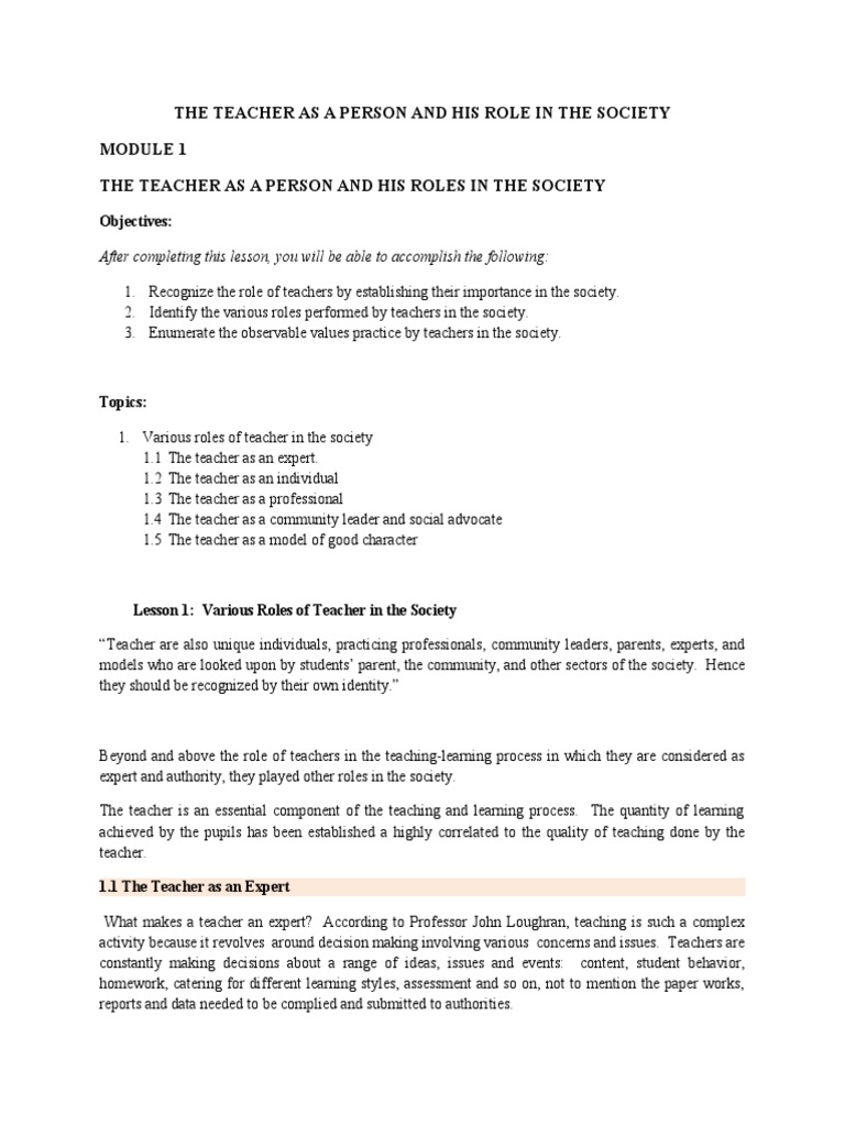 Teacher's Role and Identity in Society | PDF | Teachers | Learning