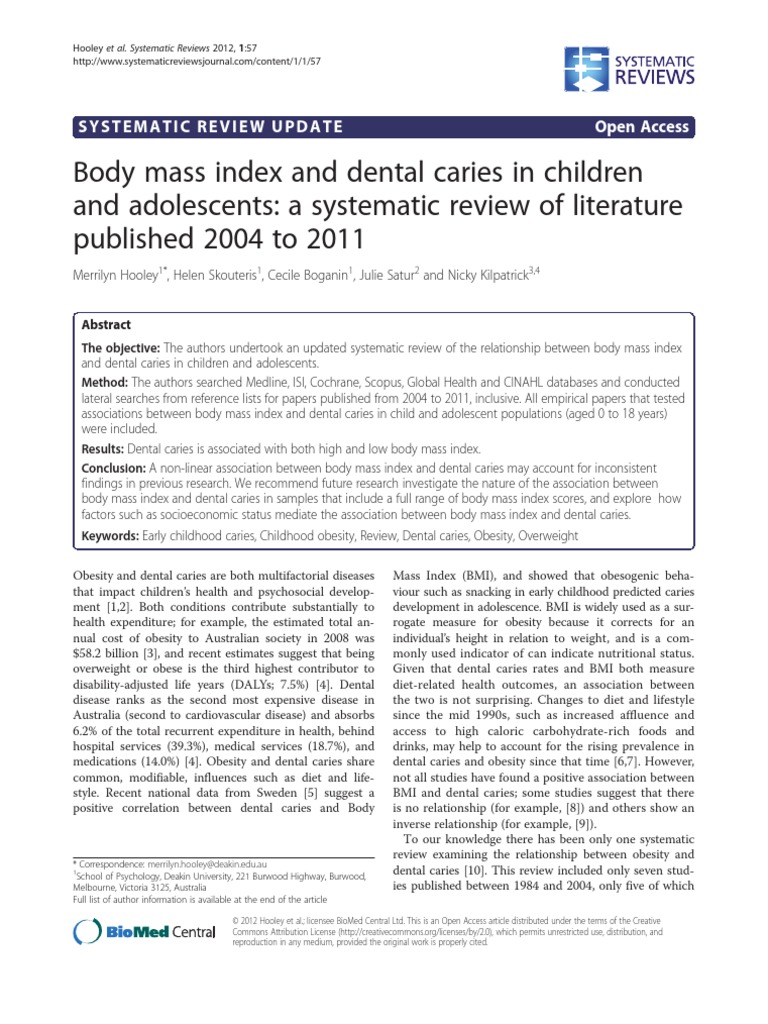 Body Mass Index and Dental Caries in Children and Adolescents: A ...