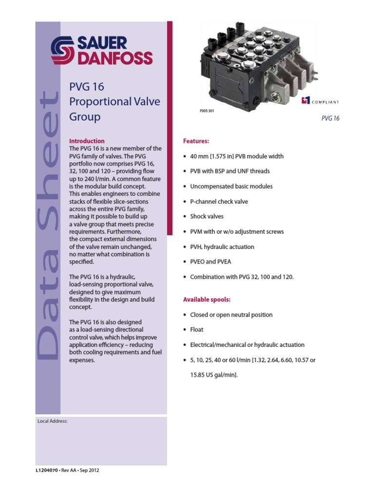 PVG 16 Proportional Valve Group Features PDF Valve Machines