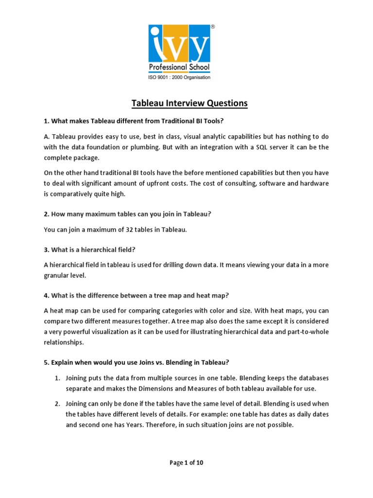 Tableau Interview Questions How Many Maximum Tables Can You Join in