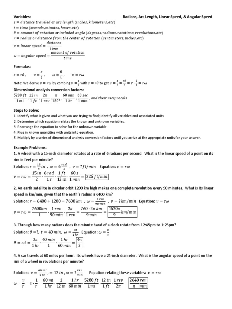Trig Angularsddpeedhandout | PDF | Speed | Equations