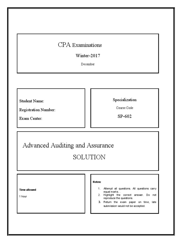 Advanced Auditing Exam Solutions | PDF | Audit | Inventory