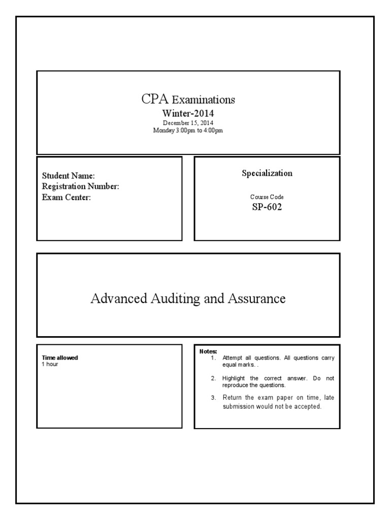 Advanced Auditing Exam Questions 2014 | PDF | Audit | Financial Audit