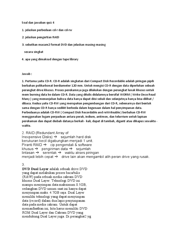 Perbedaan CD-R dan CD-RW serta RAID | PDF