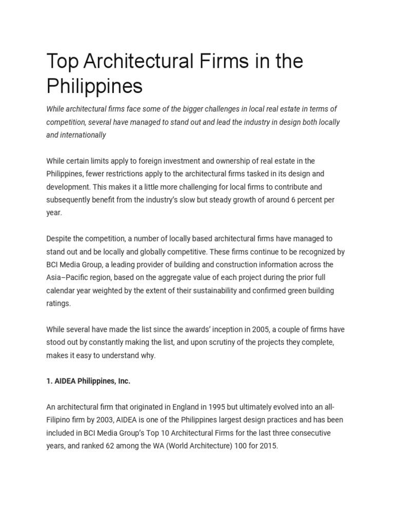 Top Architectural Firms in The Philippines PDF Makati Philippines