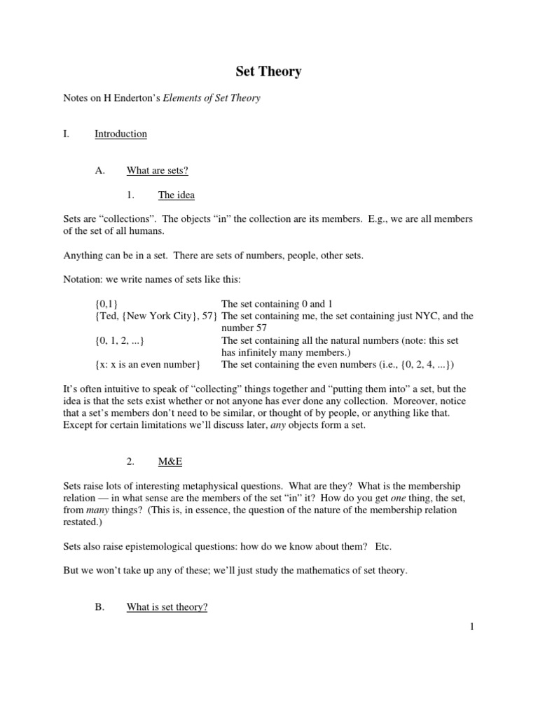 Set Theory Overview: Enderton Notes | PDF