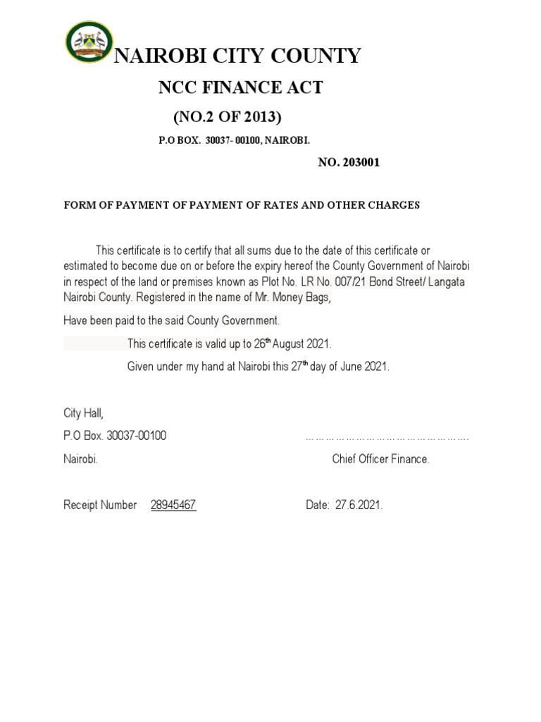 Nairobi Land Rates Payment Notice | PDF