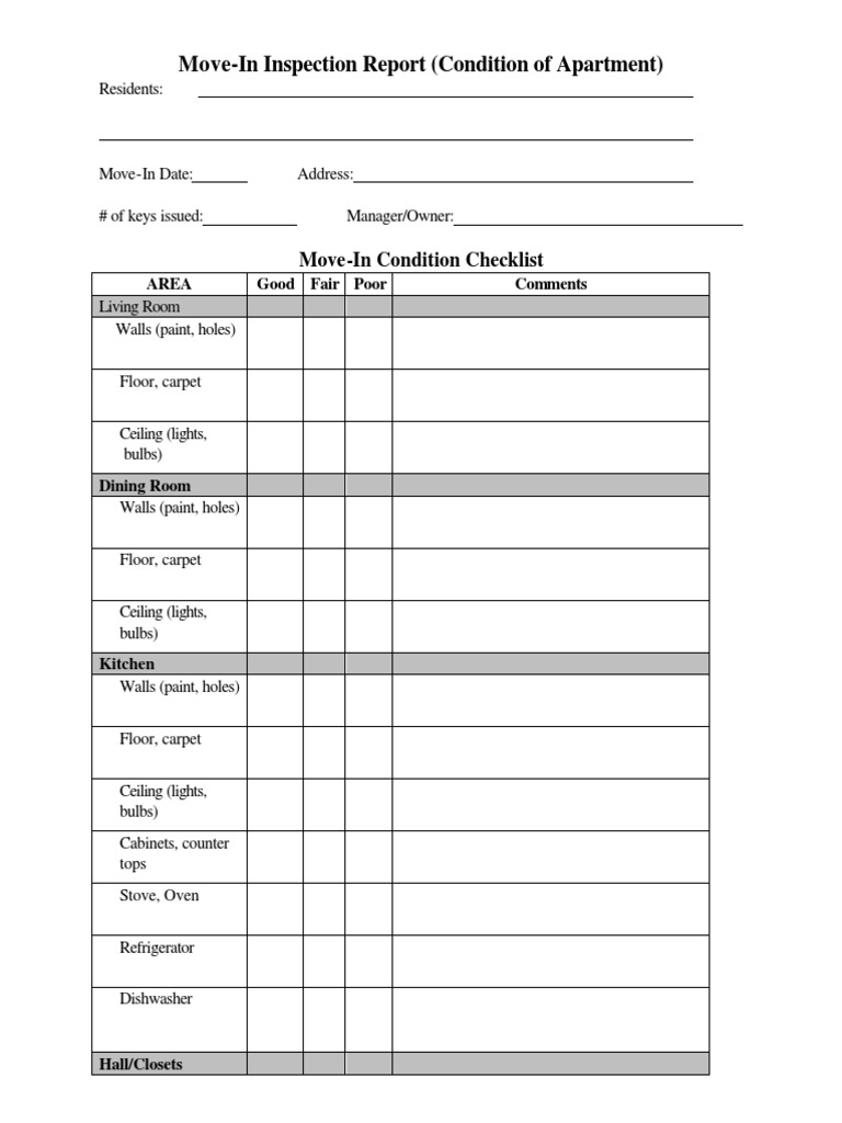 Move-In Inspection Checklist Template | PDF