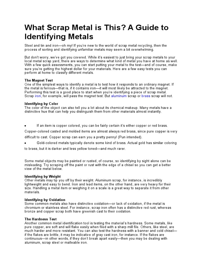 What Scrap Metal Is This? A Guide To Identifying Metals The