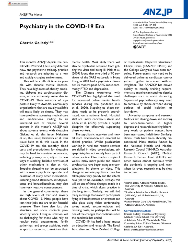Psychiatry in The COVID-19 Era | PDF | Psychiatry | Mental Disorder