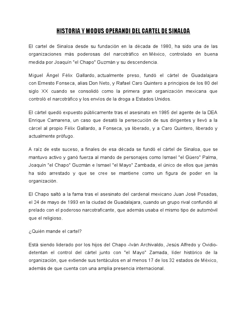 Historia y Modus Operandi Del Cartel de Sinaloa | PDF | Cartel de ...