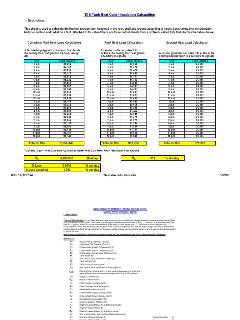 Thermal Storage Tank Design Calculations | PDF | Building Insulation | Heat