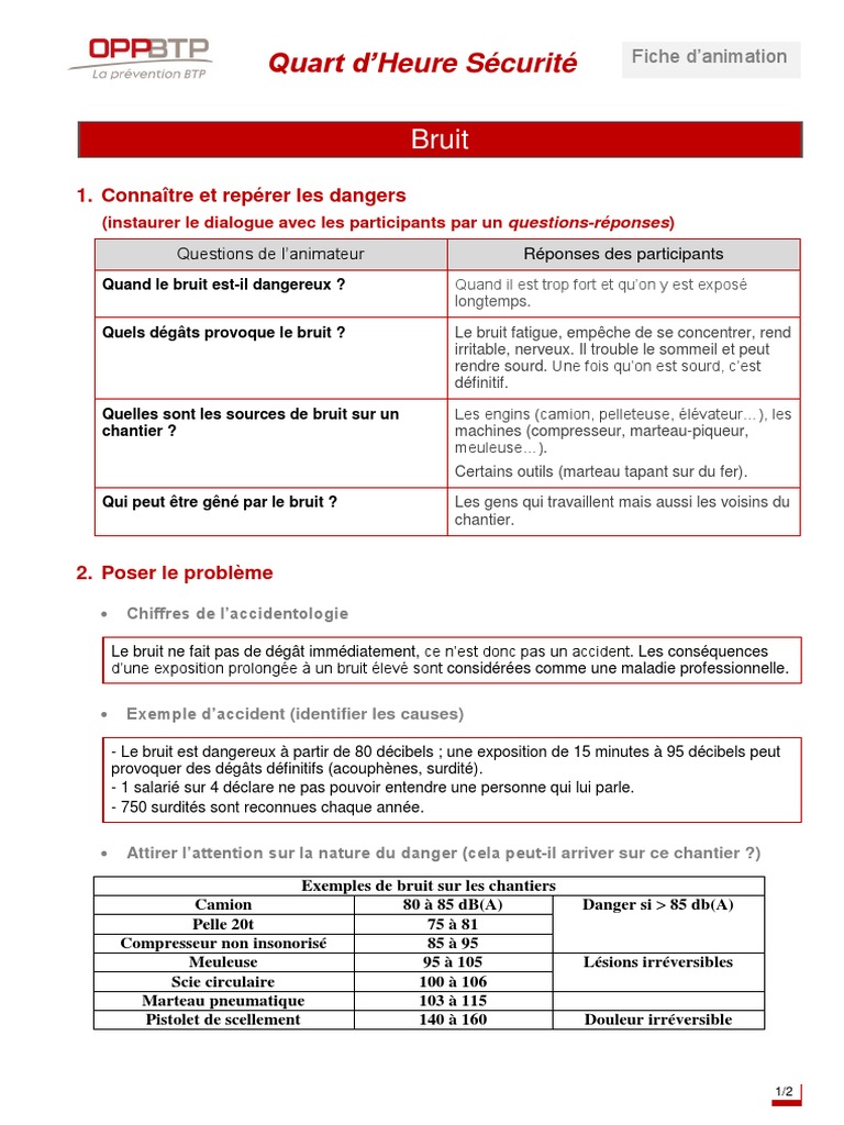 Sécurité au Travail : Bruit et Prévention | PDF | Bruit | Sciences de ...