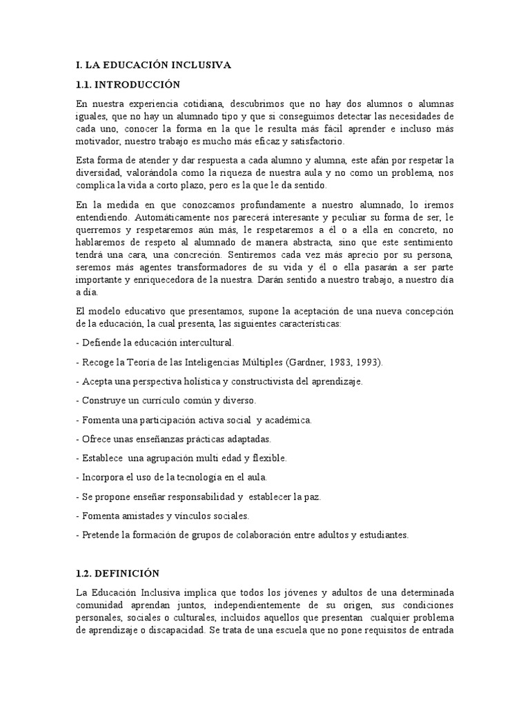La Educación Inclusiva | PDF | Plan de estudios | Aprendizaje