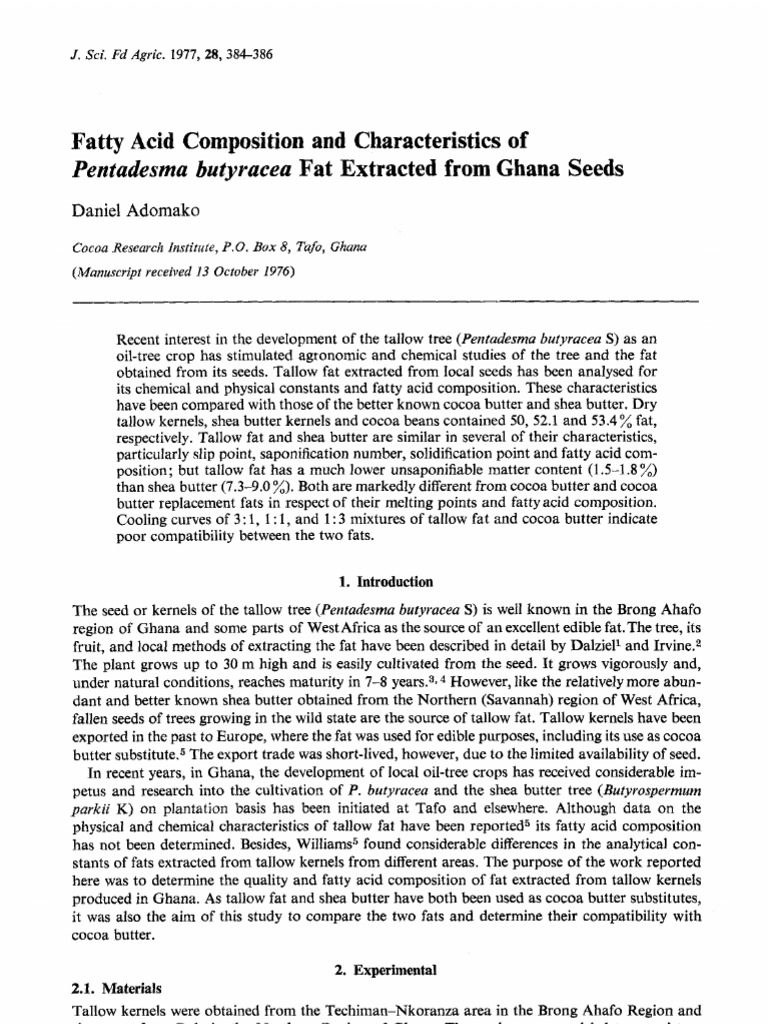 fatty acid composition of shea butter Cocoa Bean Fat