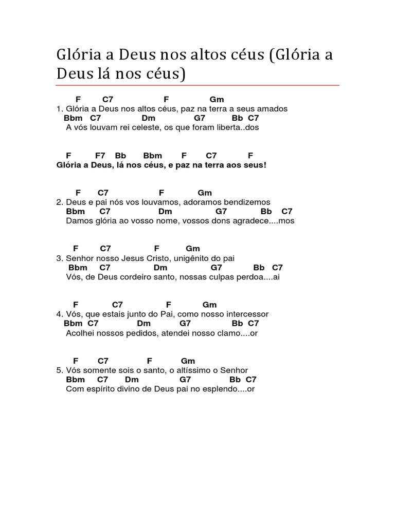 (Cifra) Glória A Deus Nos Altos Céus I (Glória A Deus Lá Nos Céus) | PDF