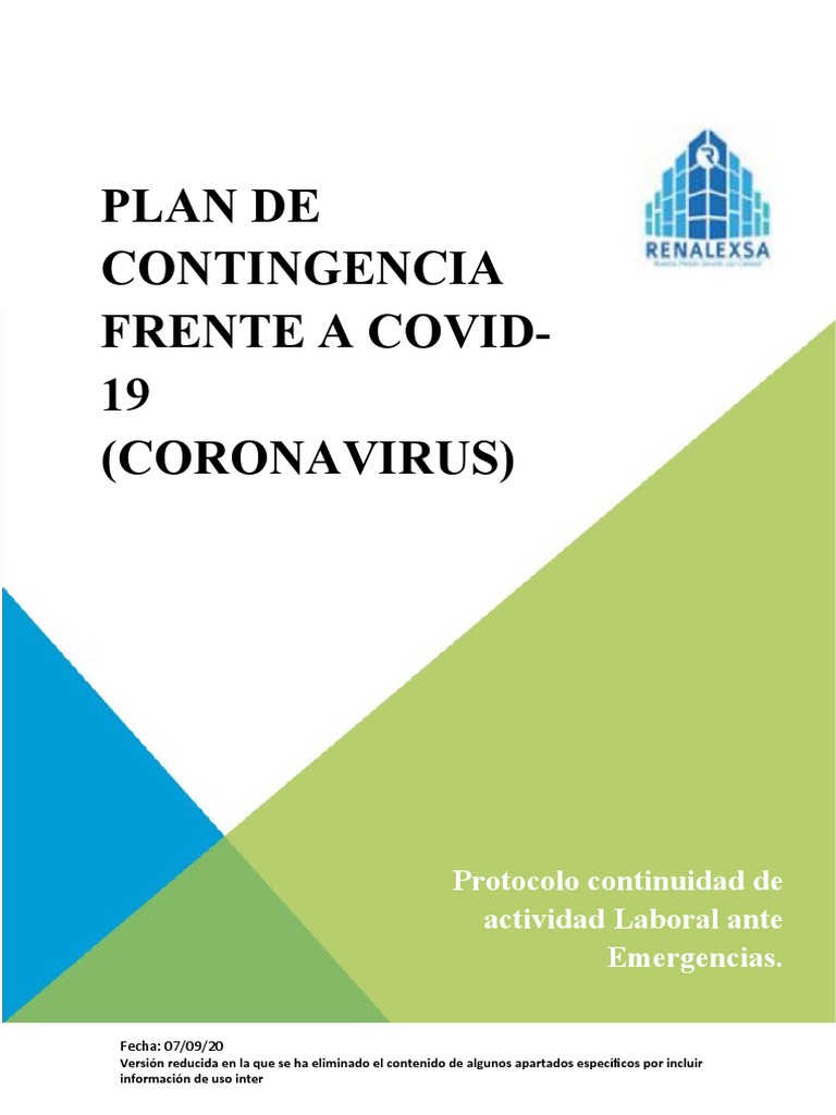 Plan de Contingencia COVID-19 RENALEXA | PDF | Ciencias de la Salud