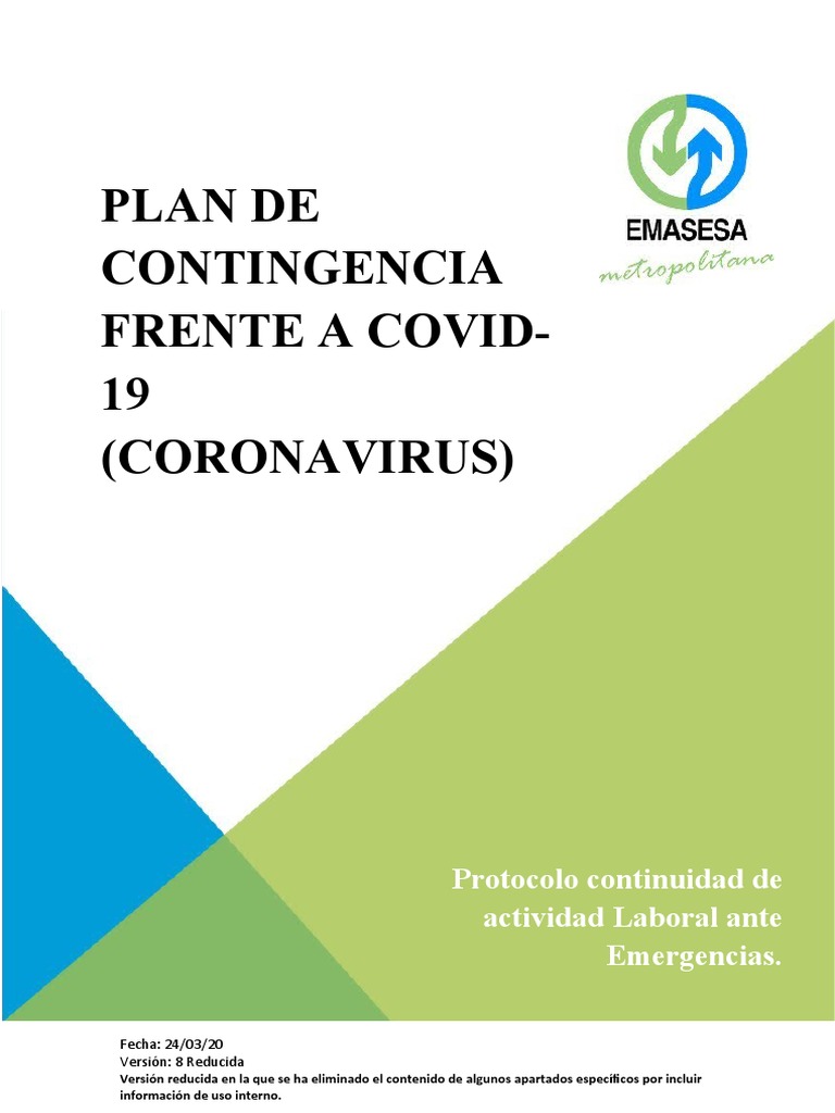 Plan de Contingencia Frente A COVID 192020200324v8reducida 2 | PDF ...