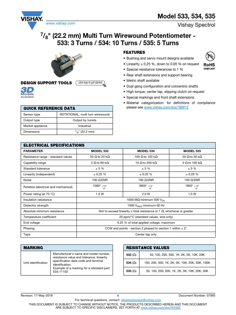 Model 533, 534, 535: Vishay Spectrol | PDF | Electrical Resistance And ...