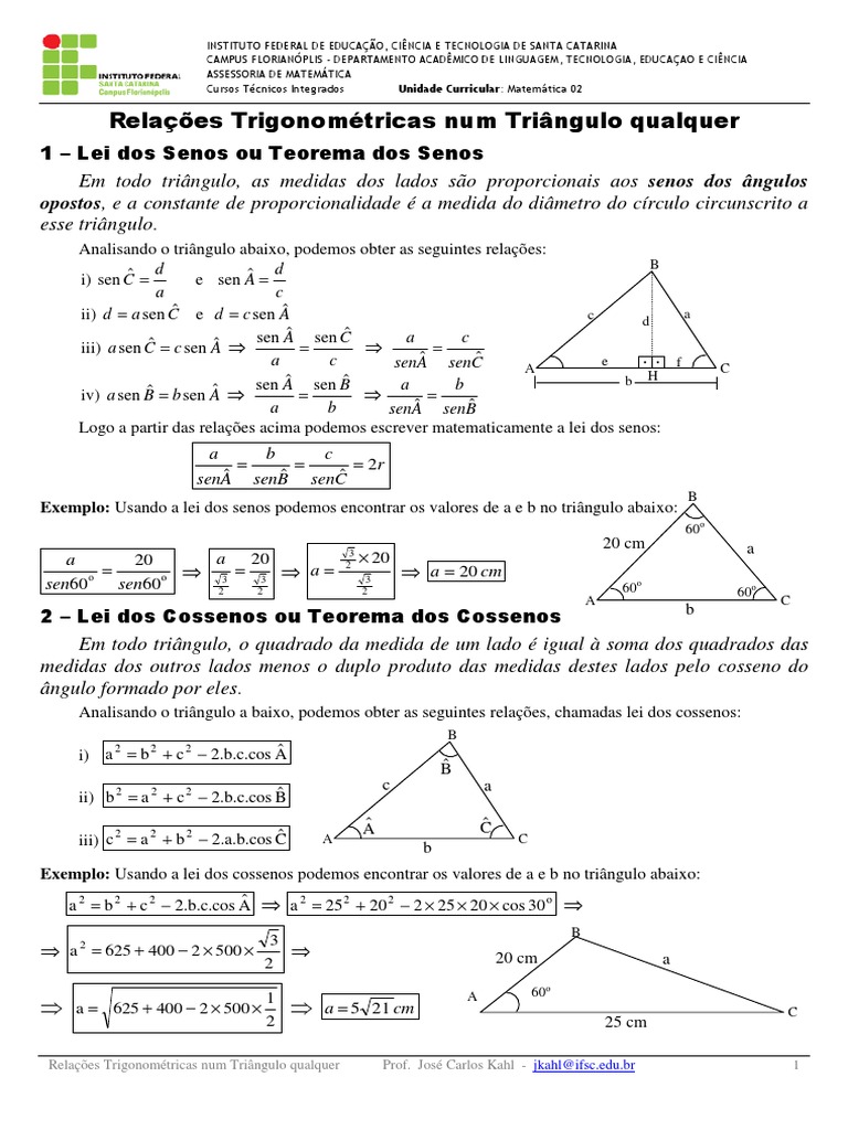 Relações Trigonométricas No Triângulo Qualquer | PDF | Triângulo ...