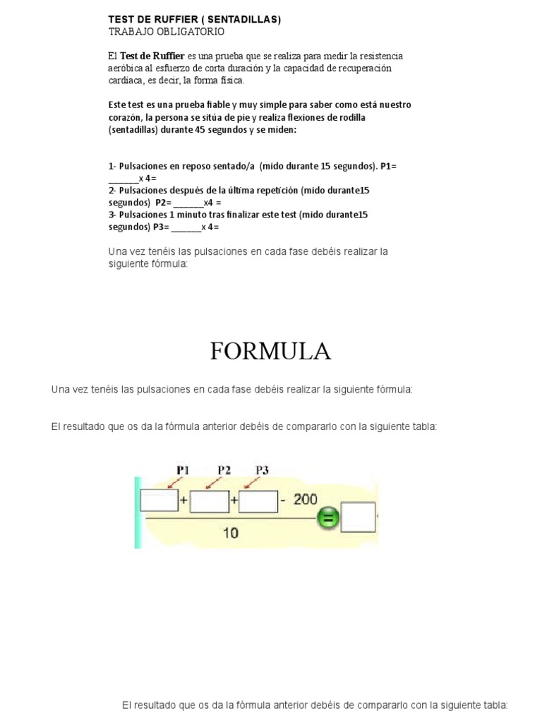 Test de Ruffier: Evaluación Cardíaca | PDF | Crecimiento personal y ...