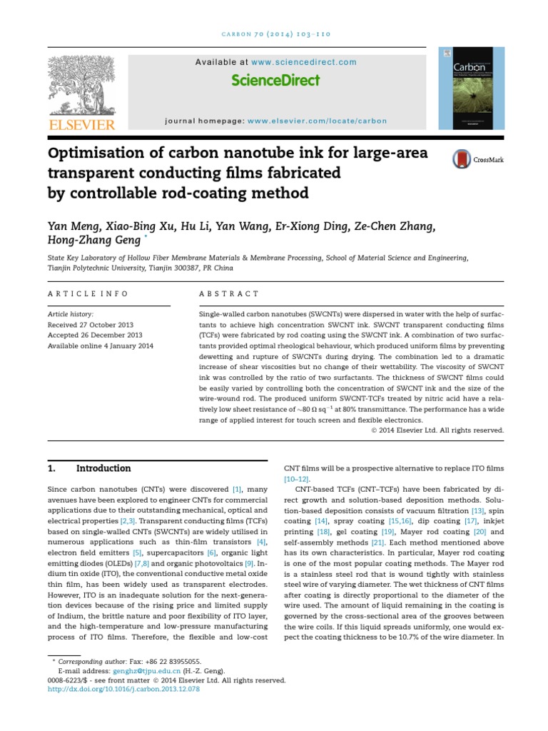 Carbon Nanotube Ink for Transparent Films | PDF | Carbon Nanotube ...