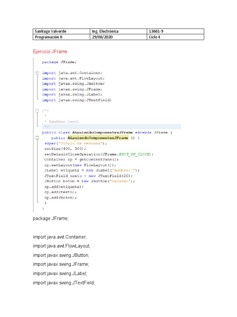 Ejemplo de Uso de JFrame en Java | PDF