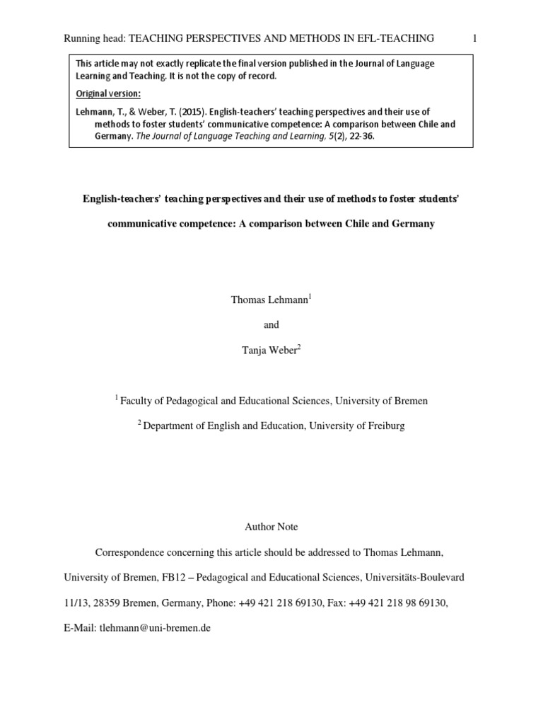 EFL Teaching Methods: Chile vs Germany | PDF | English As A Second Or ...