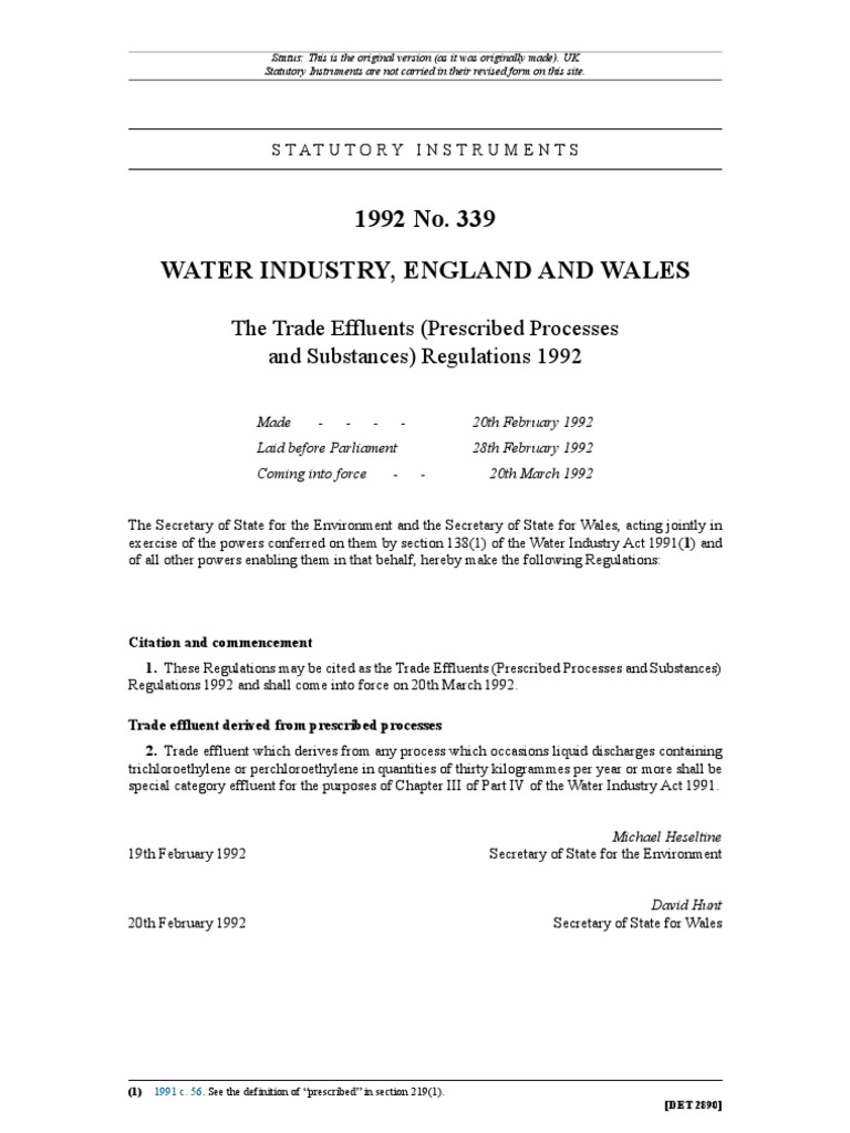 Trade Effluents Regulations 1992 | PDF | Virtue | Government Information