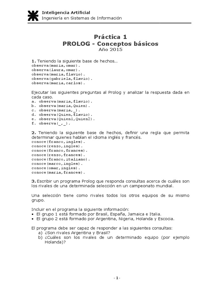 PROLOG - Practica 1 | PDF | Idioma en Inglés