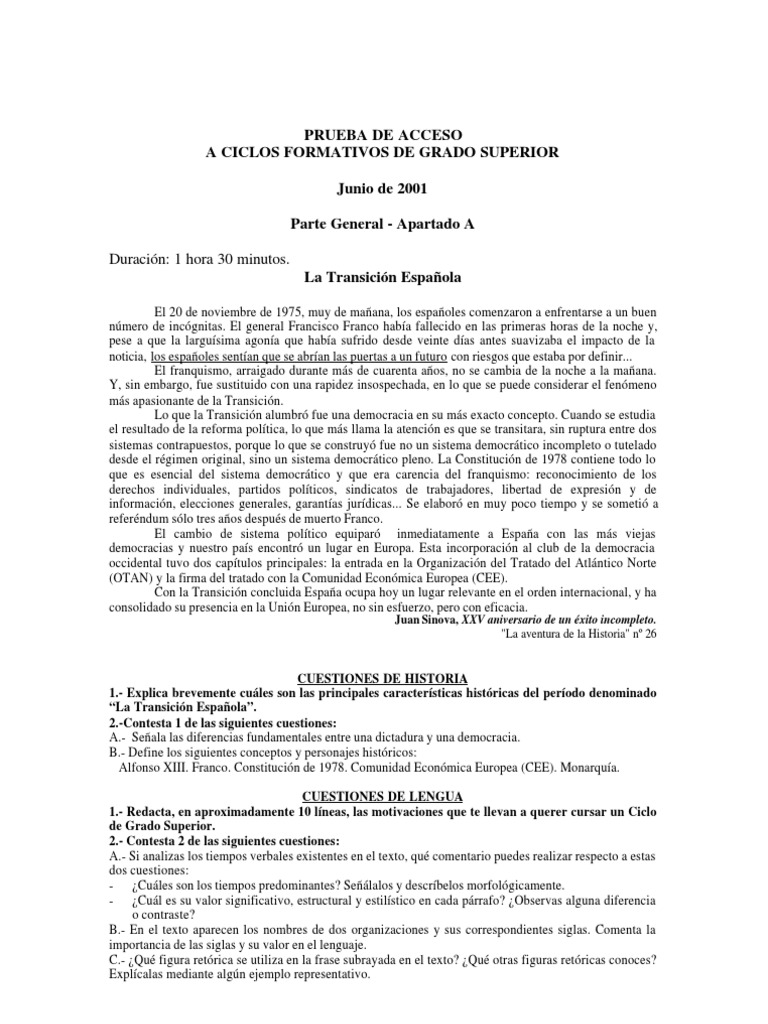 Exámenes Acceso Grado Superior Lengua Desde 2001 Al 2008 PDF Democracia Ideologías políticas